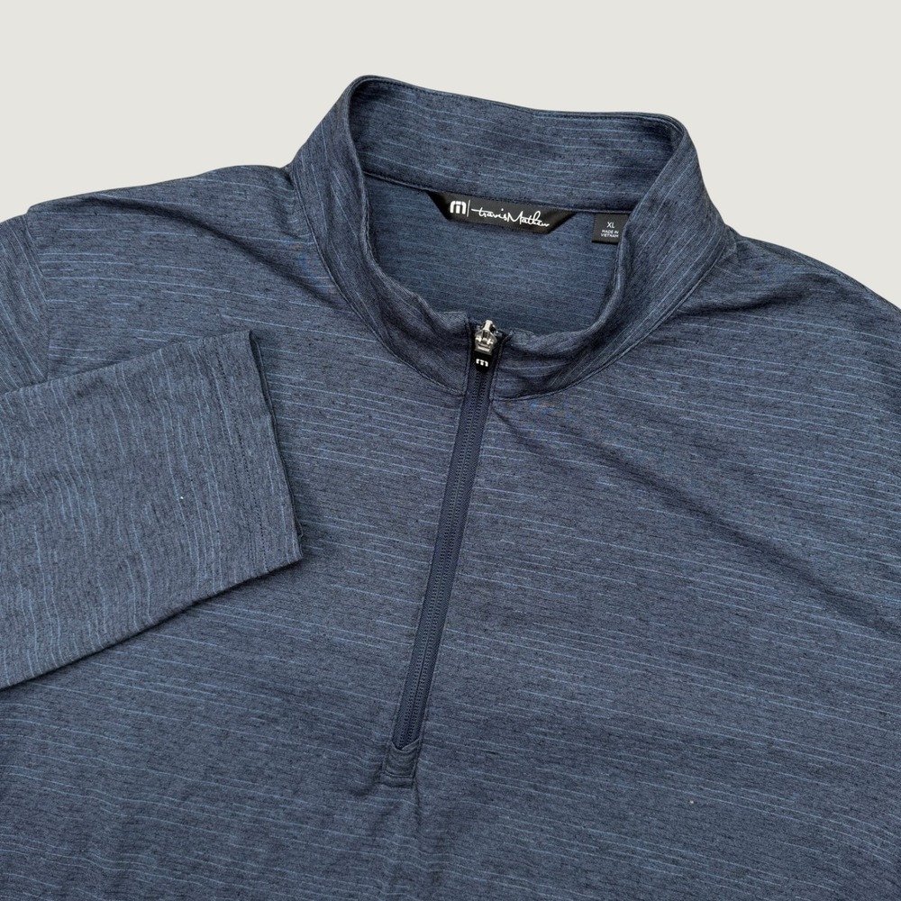 Travis Mathew Mens XL Pullover Blue Heathered Quarter Zip Company Logo TM1MW452